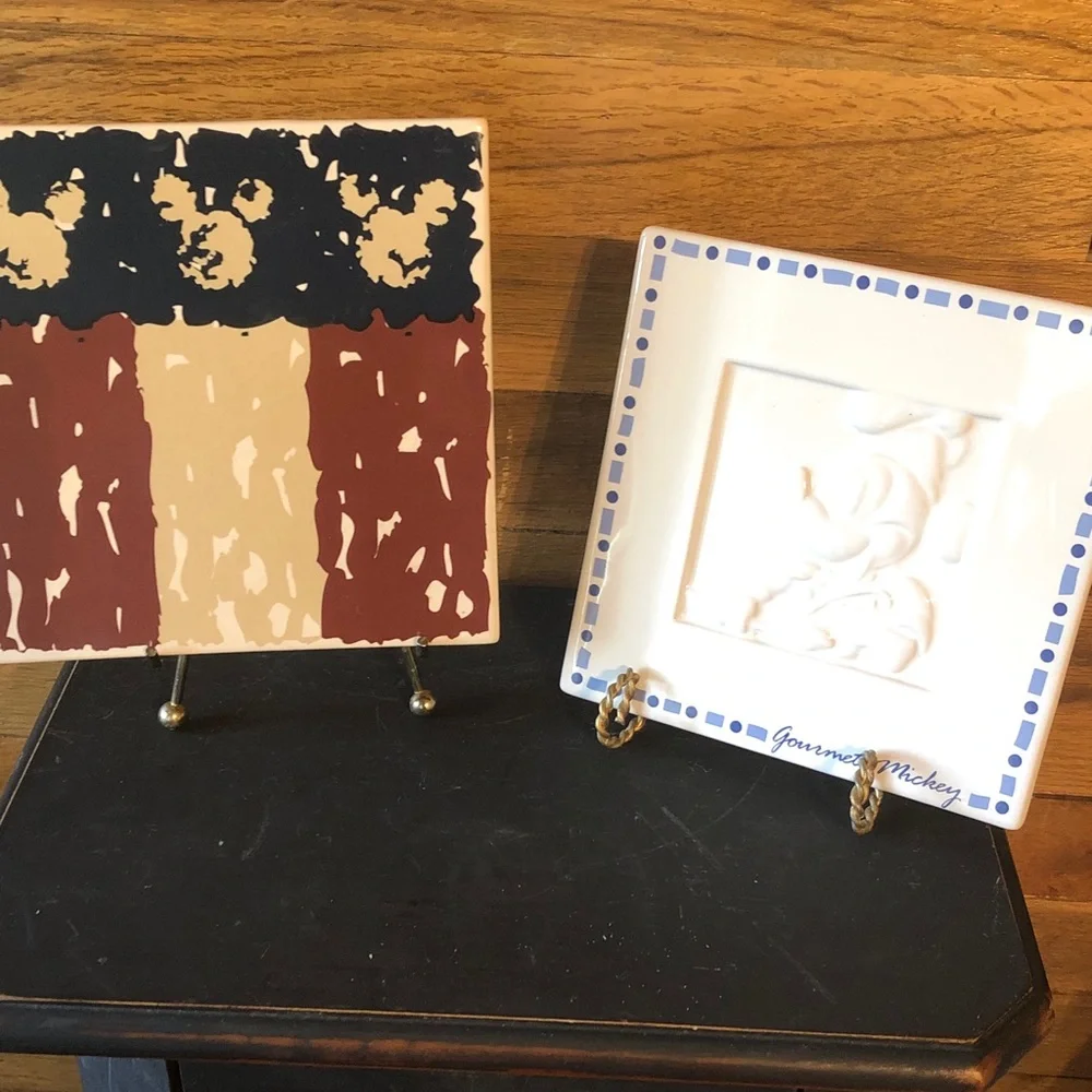 Disney Mickey Decorative Ceramic Tiles in Embossed Cream and Blue and Americana